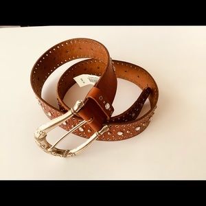 Fossil leather belt with Rhinestone cowgirl brown